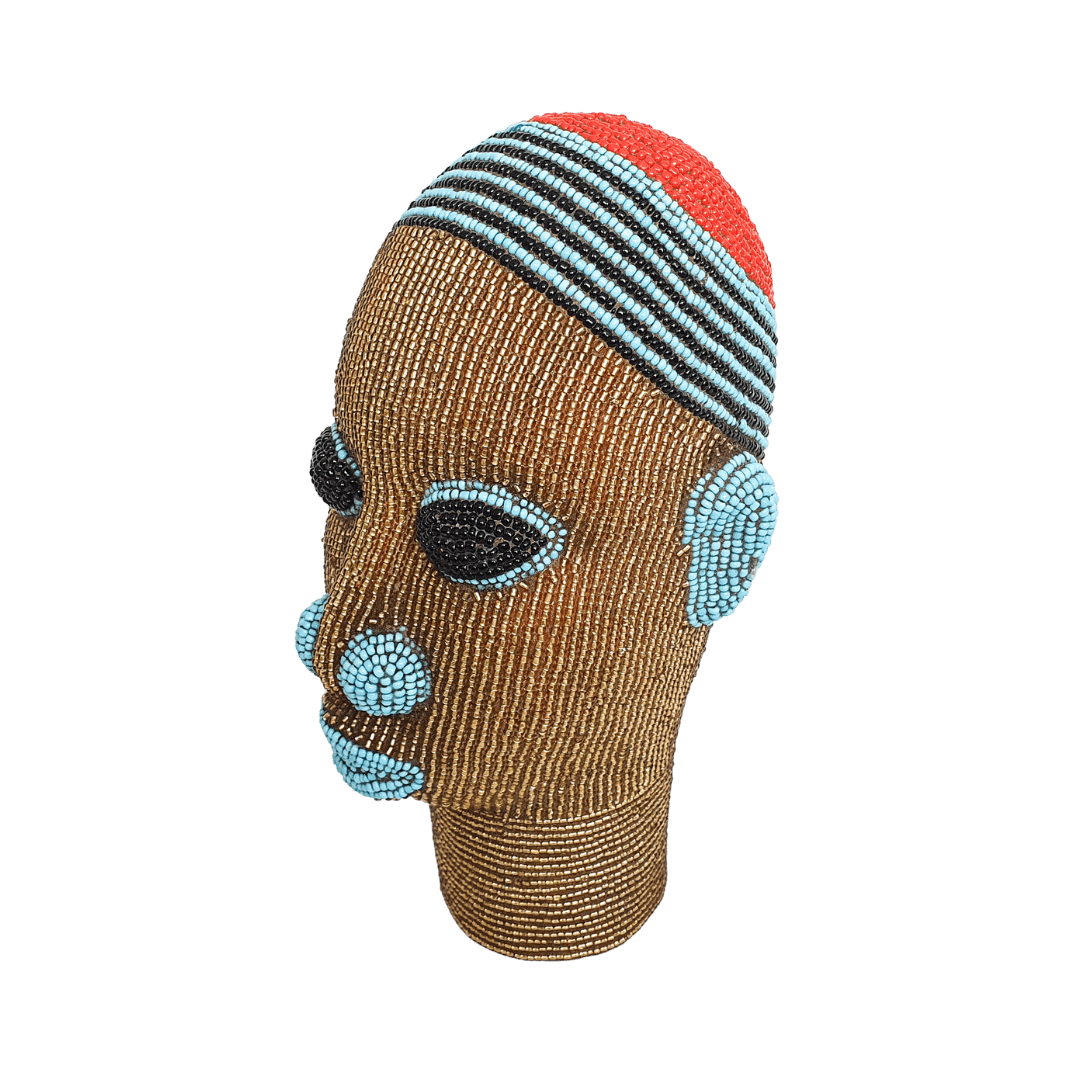 african art beaded head statue interior decor handmade craftsmanship cabeça contas hoofd kralen tête perlée