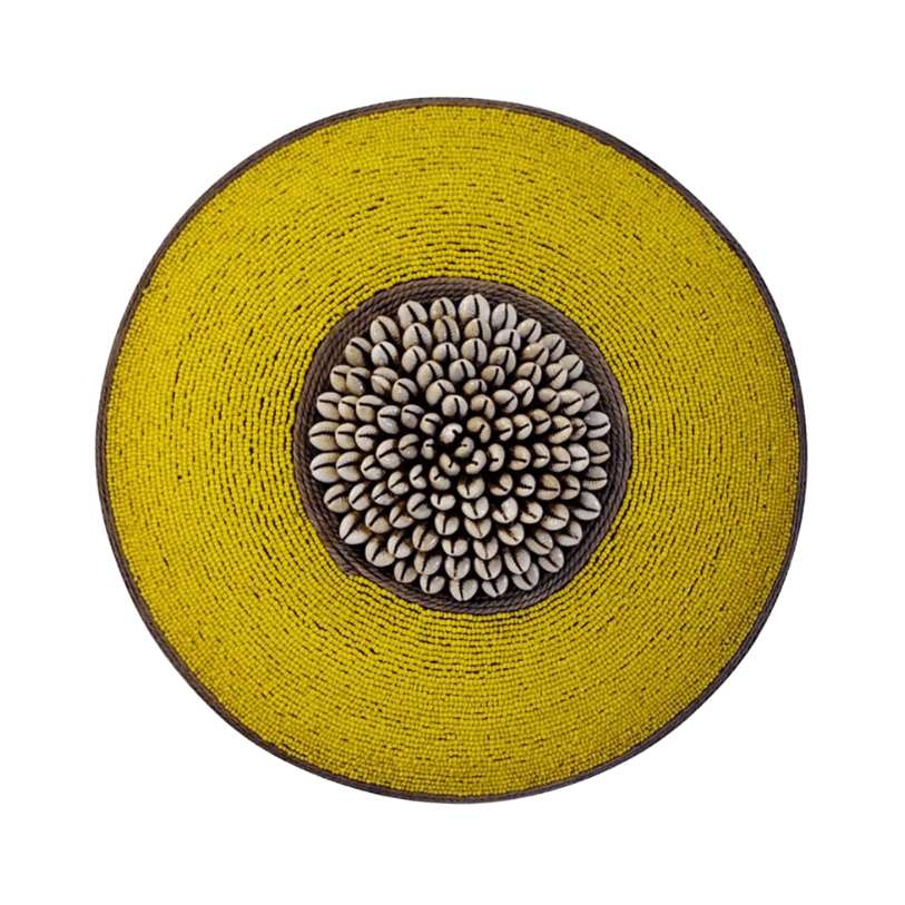Bamileke Shield beads cowries yellow