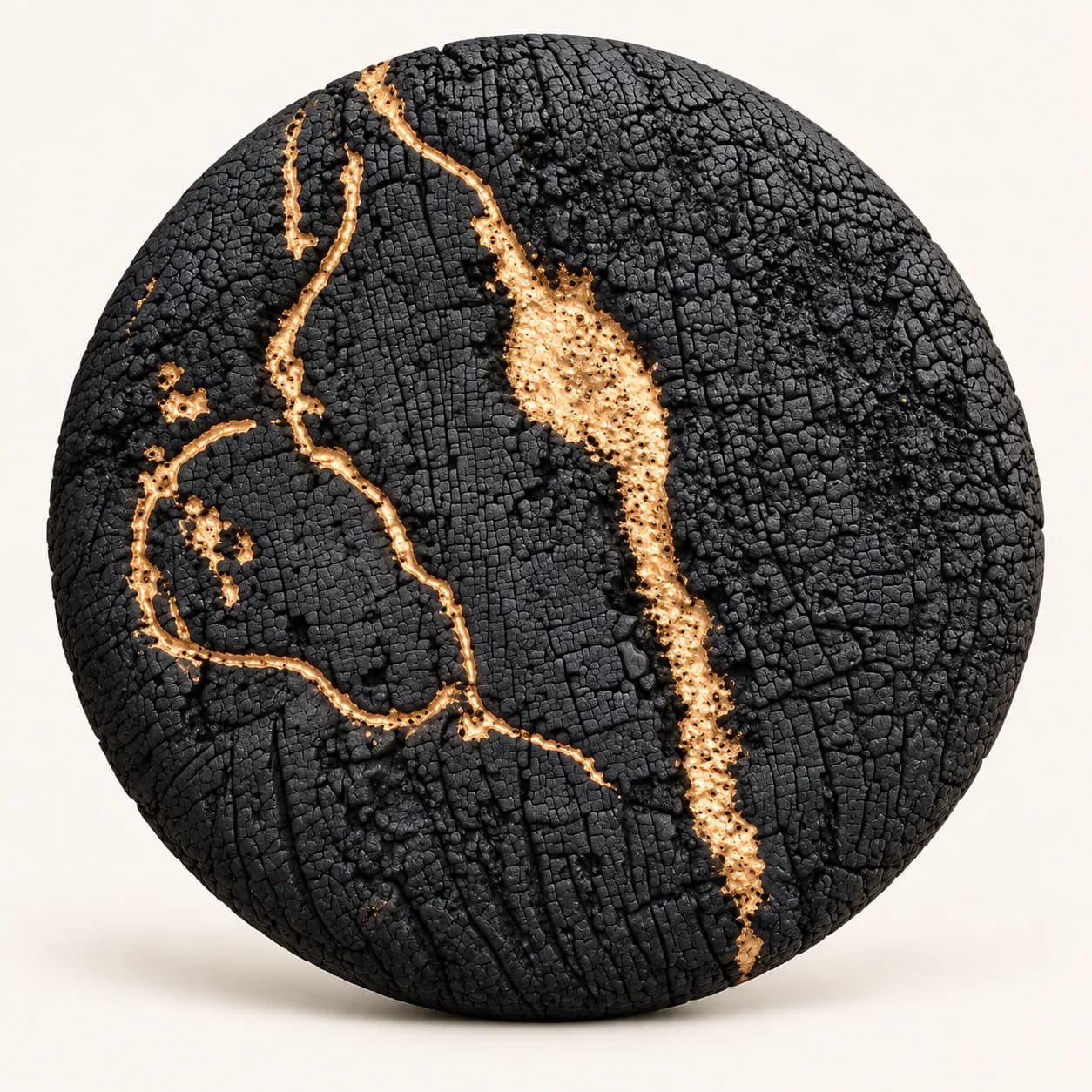 One-of-a-kind burnt wood and bronze wall sculpture by SKajie handcrafted Cameroon