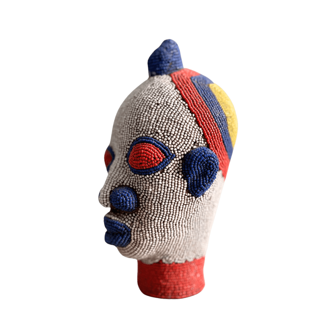 bamiléké beaded head blue white red yellow karioska tr