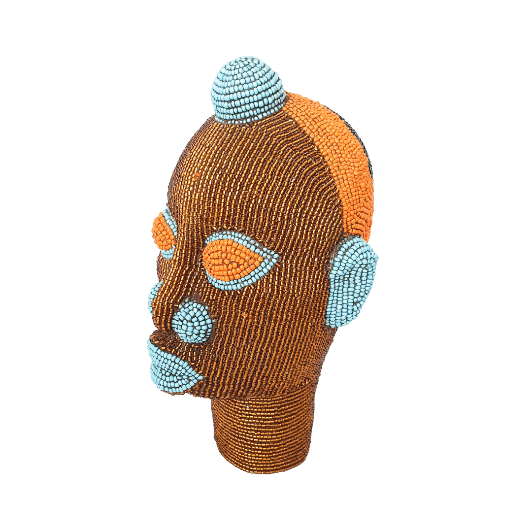 african art sculpture beaded head decor handmade interior design cabeza cuentas hoofd kralen testa perline