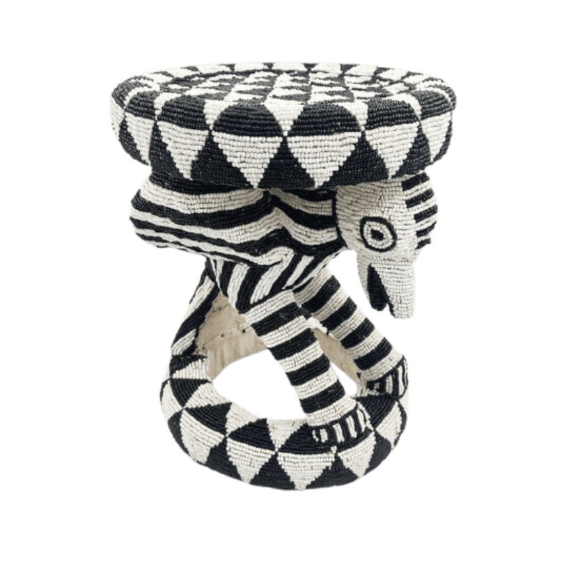 Royal Beaded Bamileke Stool Bird Black White
