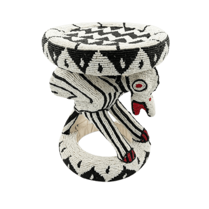 Royal Beaded Bamileke Stool Bird Red Eyes