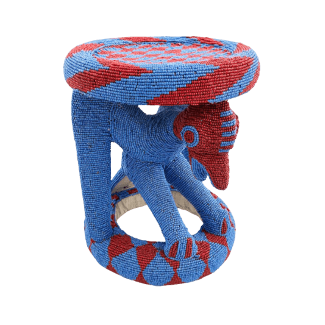 Royal Beaded Bamileke Stool Bird Blue Red
