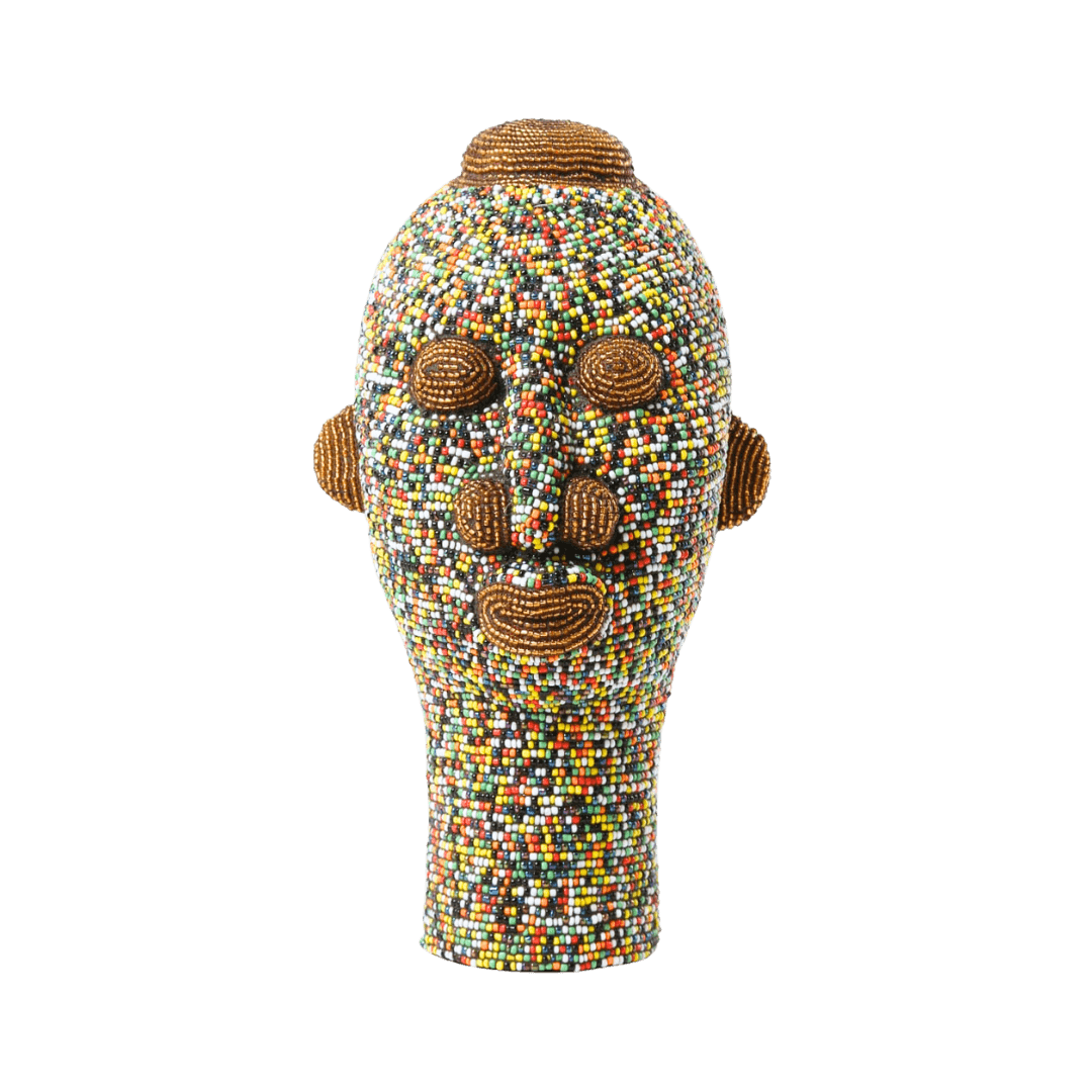 african tribal beaded sculpture colorful decor artisan handmade head décor intérieur cabeza abalorios hoofd kralen